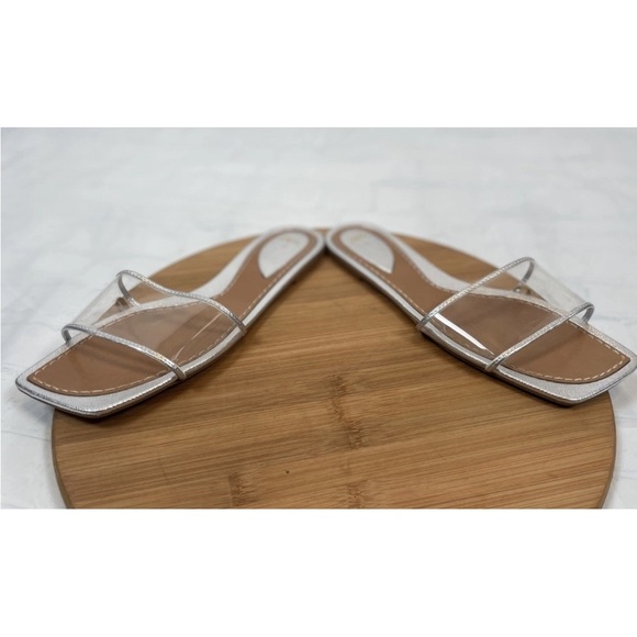 ZARA VINYL SLIDE SANDALS Silver Clear Strap Size US 7.5 EUR 38 Slip On 3626/310 - Picture 7 of 13
